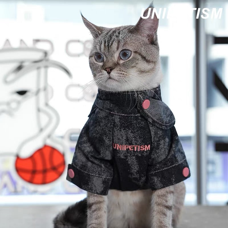 Unipetism Sweet & Cool BlackPink High Street Denim Textured Jacket for Cats and Dogs