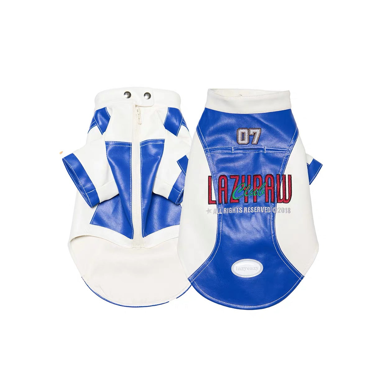 Lazyeazy Racing Style Embroidered Leather Jacket Spring and Autumn Warm Cold-Proof Clothes Blue