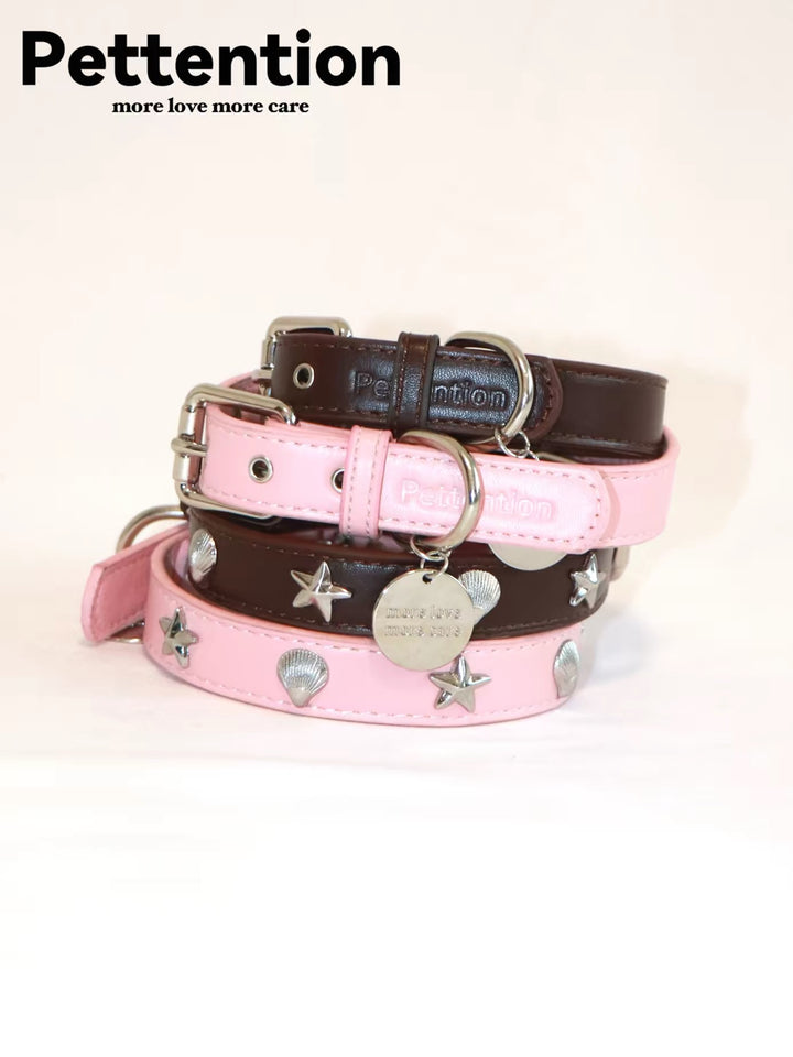 Pettention Pink & Brown Dog Collar and Leash Set for Small & Medium Dogs & Cats | Cockapoo Collar