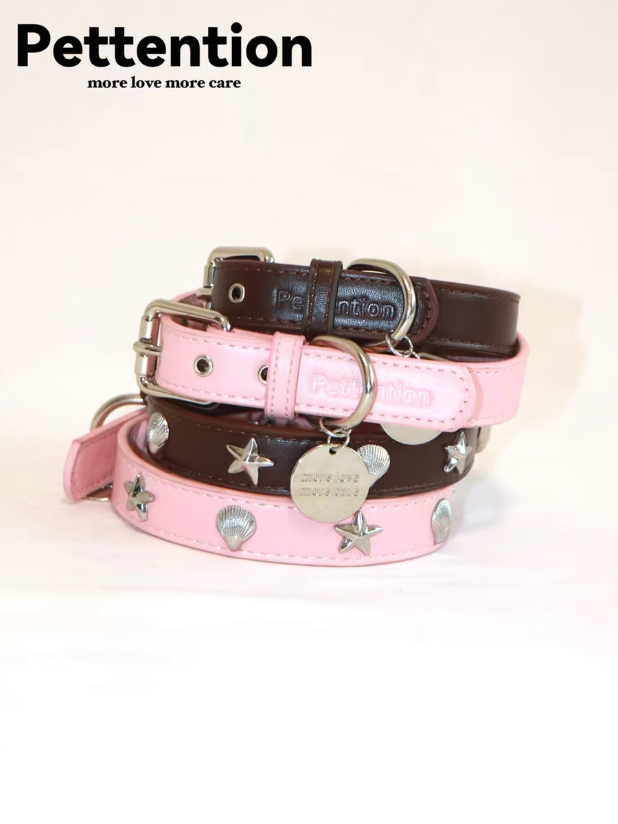 Pettention Pink & Brown Dog Collar and Leash Set for Small & Medium Dogs & Cats | Cockapoo Collar