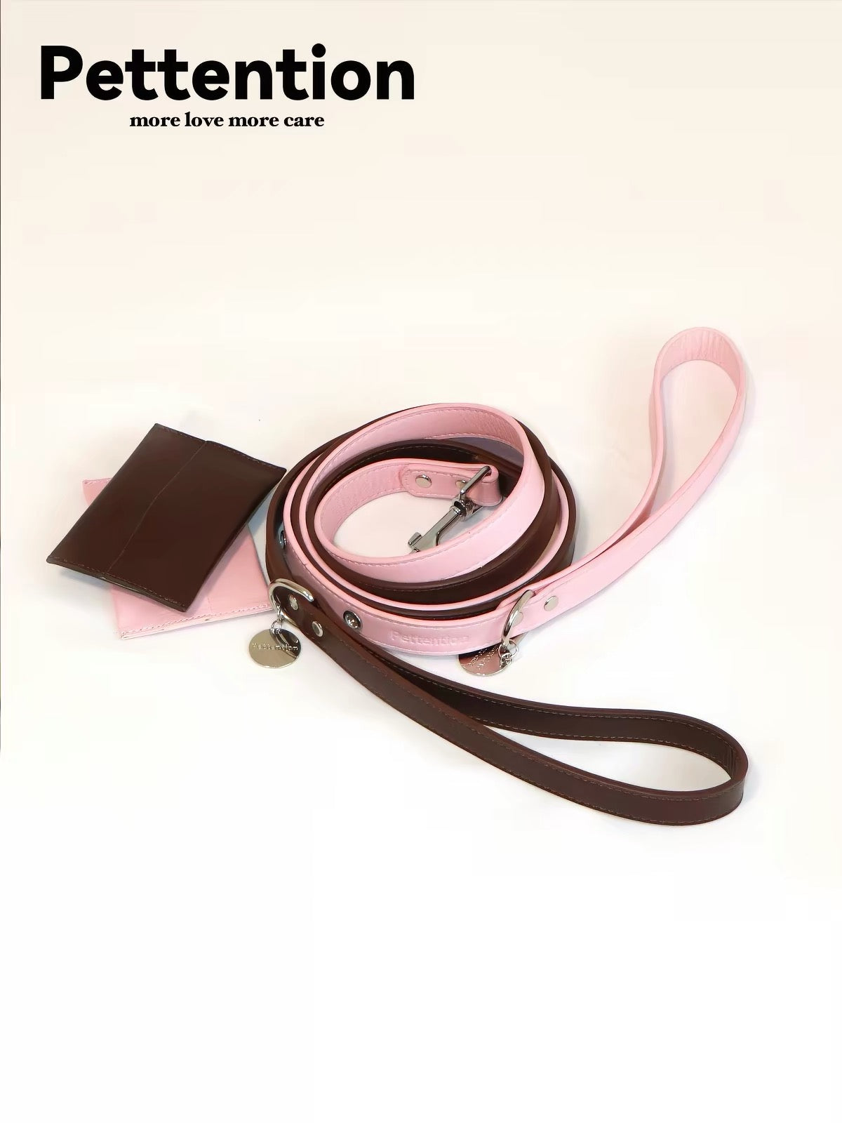 Pettention Pink & Brown Dog Collar and Leash Set for Small & Medium Dogs & Cats | Cockapoo Collar