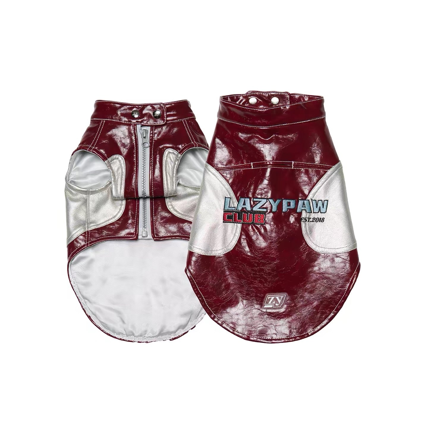 Lazyeazy Racing Style Embroidered Leather Vest Spring Warm Cotton-Padded Cold-Proof Red
