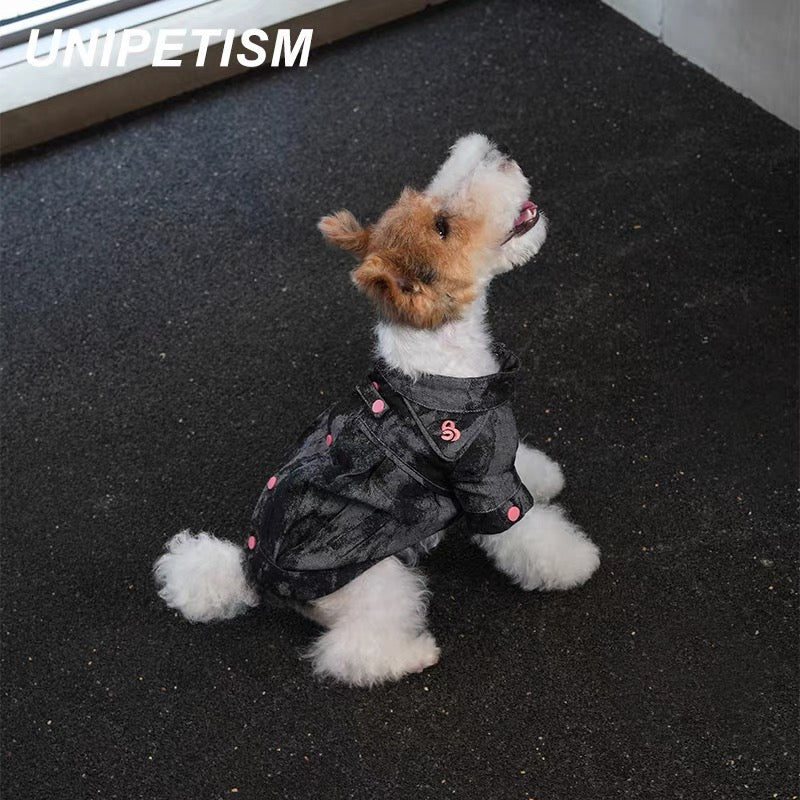 Unipetism Sweet & Cool BlackPink High Street Denim Textured Jacket for Cats and Dogs