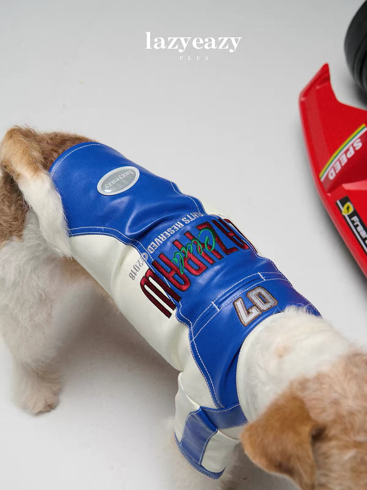 Lazyeazy Racing Style Embroidered Leather Jacket Spring and Autumn Warm Cold-Proof Clothes Blue