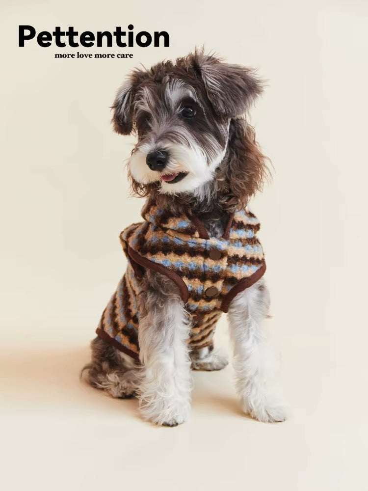 Pettention Blue & Brown Teddy Fleece Dog Vest Jacket for Miniature Schnauzer, Whippet, & Cockapoo