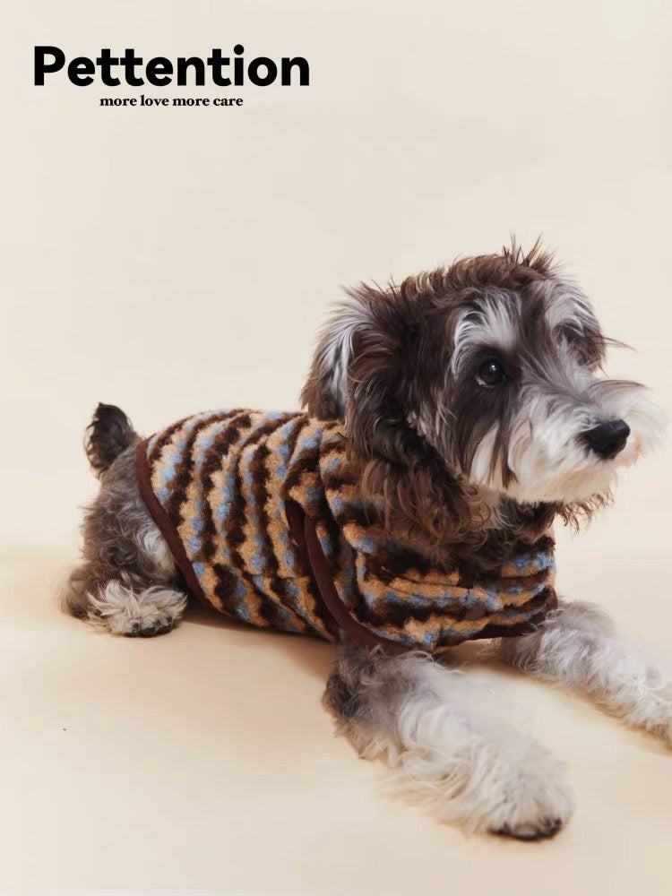 Pettention Blue & Brown Teddy Fleece Dog Vest Jacket for Miniature Schnauzer, Whippet, & Cockapoo
