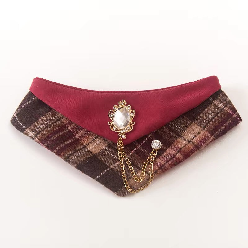 Woololo Wool Series British Style Plaid Pet Cat and Dog Saliva Towel Triangular