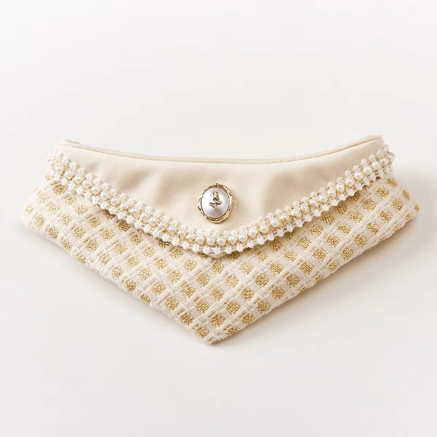 Woololo Wool Series Tweed-Style Light Gold Pearl Pet Cat and Dog Saliva Towel Triangular